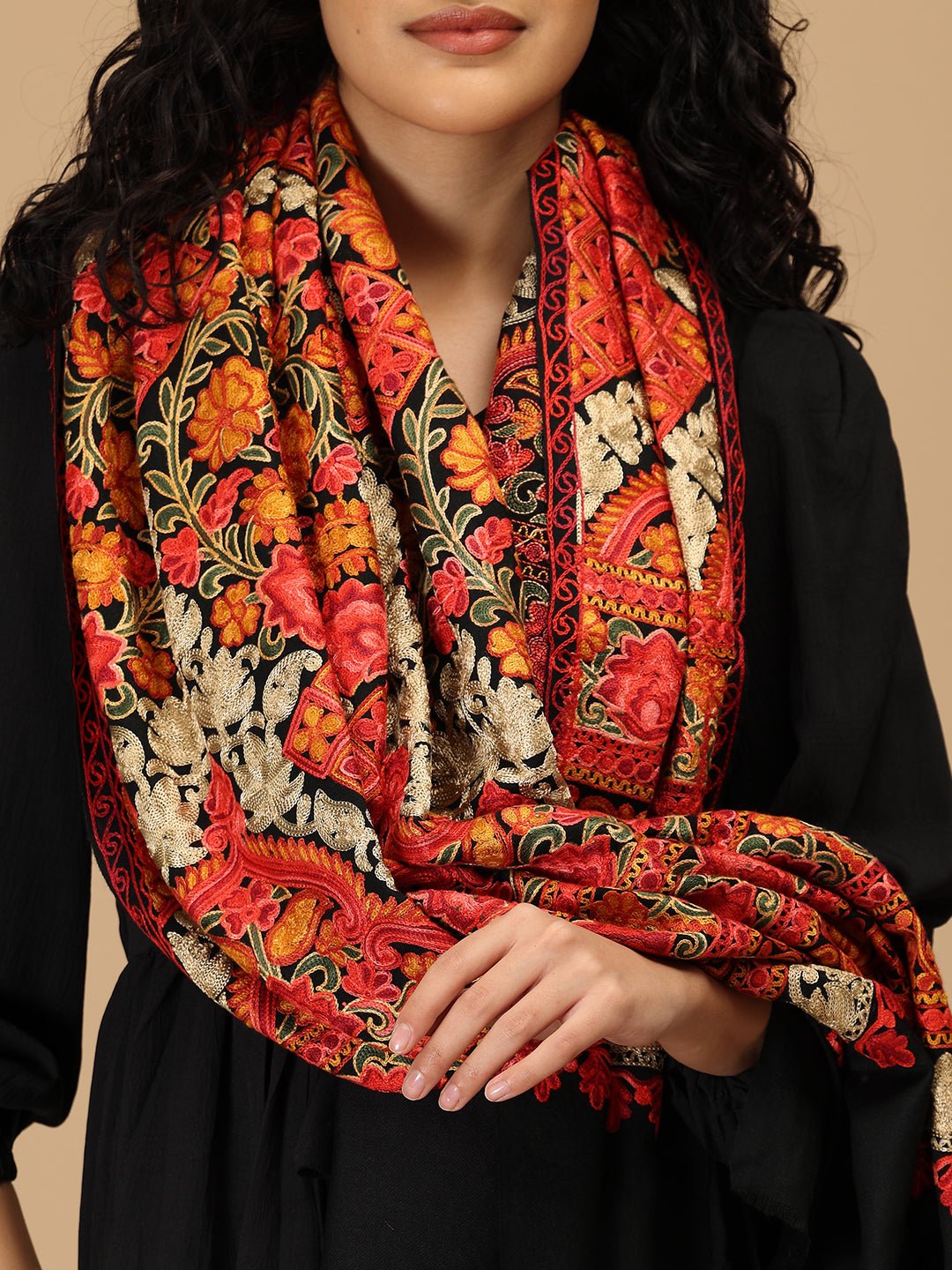 Kaala Kalam Embroidered Woolen Stoles - Onesize Winter Stoles