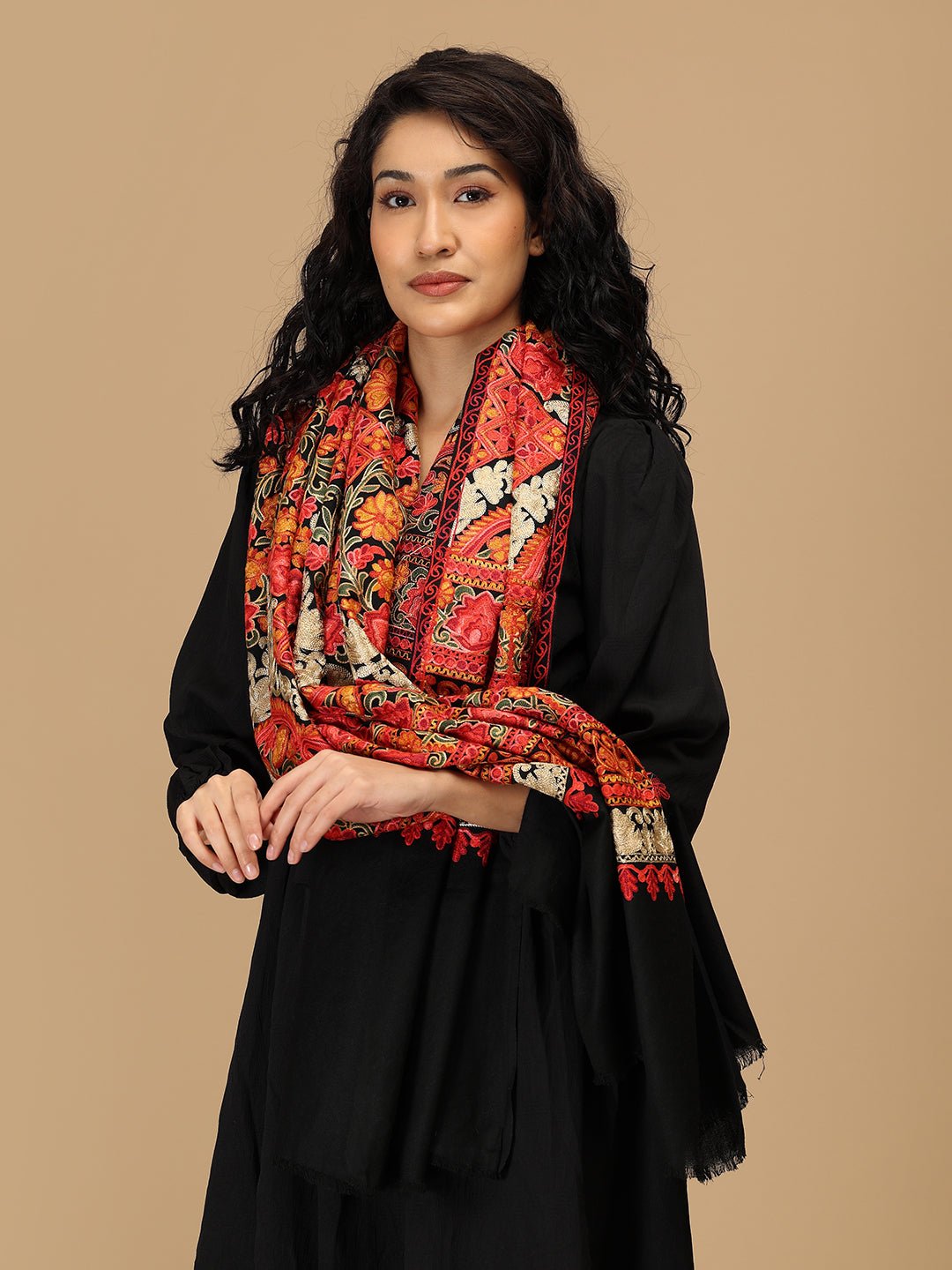 Kaala Kalam Embroidered Woolen Stoles - Onesize Winter Stoles