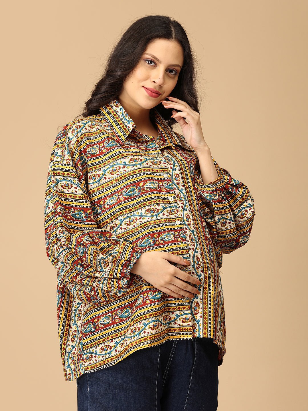 Kalavriti Maternity and Nursing Oversized Shirt - MAT - SF - KLVRI - S