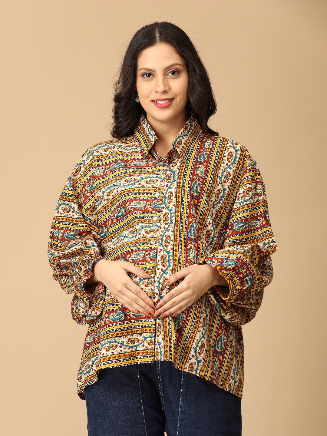 Kalavriti Maternity and Nursing Oversized Shirt - MAT - SF - KLVRI - S