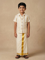 Kasavu Classic Boys Shirt with Velcro Dhoti