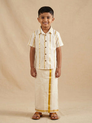 Kasavu Classic Boys Shirt with Velcro Dhoti (Pre - order) - 1 - 2 Years Boys Ethnic Set