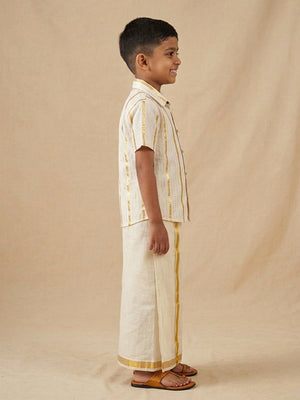 Kasavu Classic Boys Shirt with Velcro Dhoti (Pre - order) - 1 - 2 Years Boys Ethnic Set