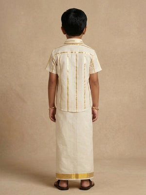 Kasavu Classic Boys Shirt with Velcro Dhoti (Pre - order) - 1 - 2 Years Boys Ethnic Set