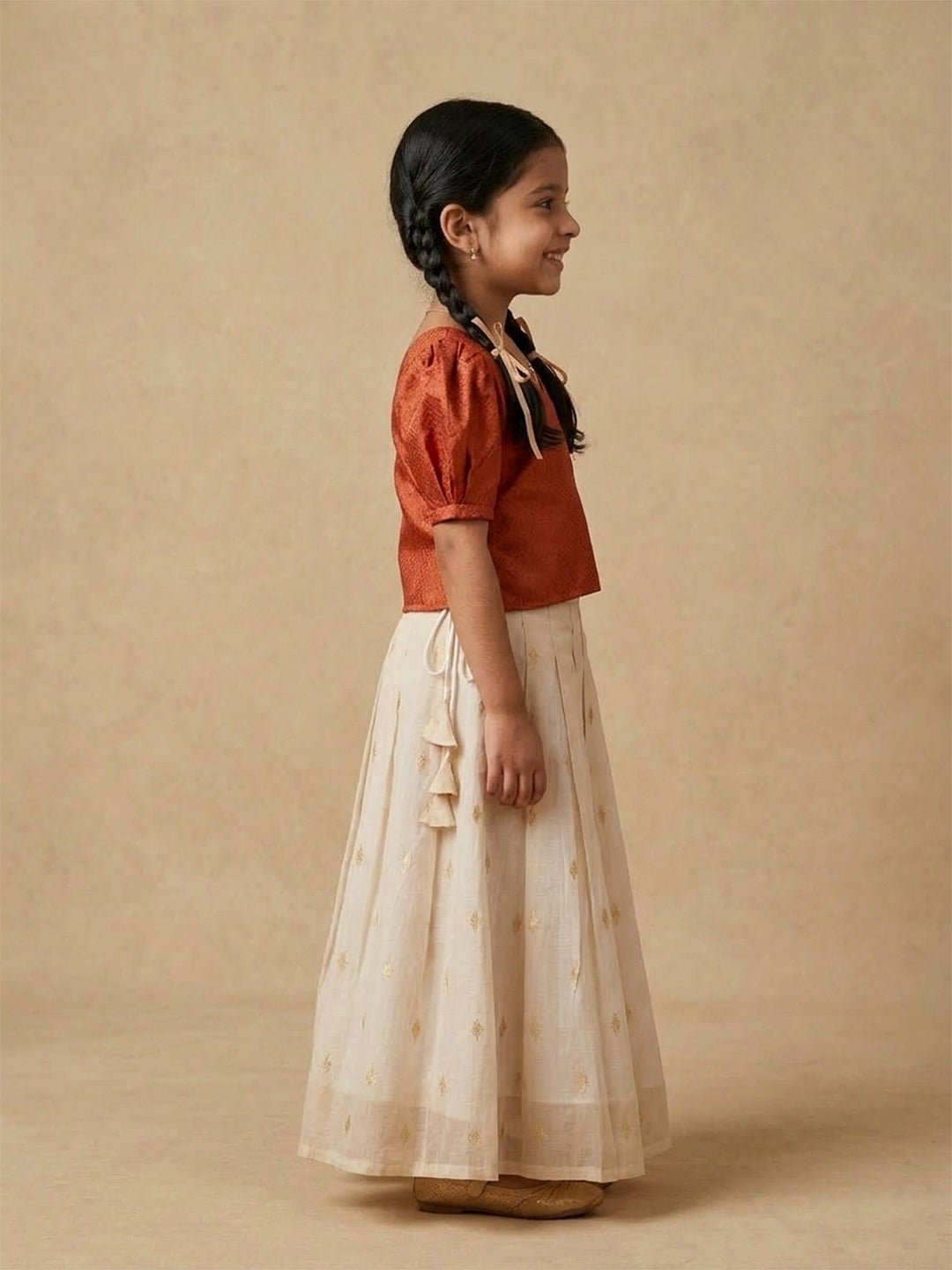 Kasavu Surya Girls Skirt Set (Pre - order) - 1 - 2 Years Girls Ethnic Set