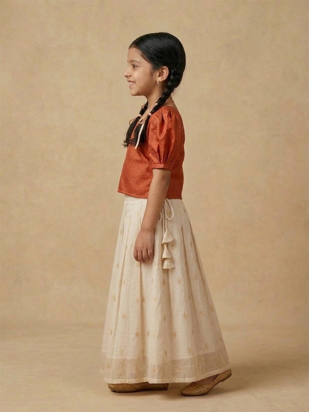 Kasavu Surya Girls Skirt Set (Pre - order) - 1 - 2 Years Girls Ethnic Set