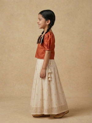 Kasavu Surya Girls Skirt Set (Pre - order) - 1 - 2 Years Girls Ethnic Set