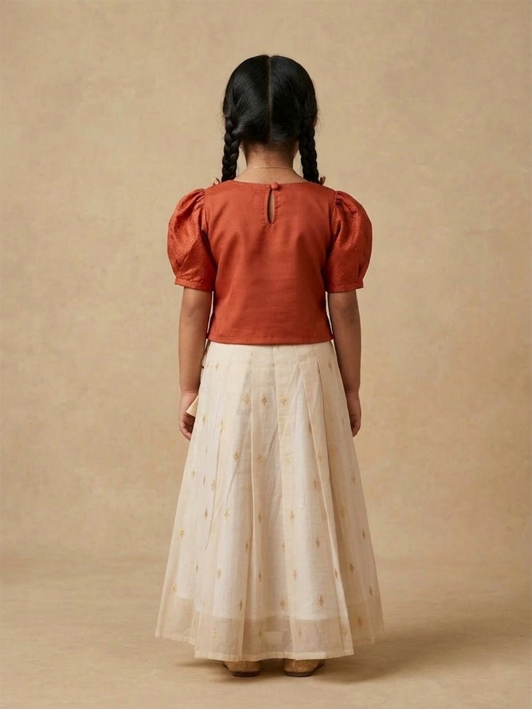 Kasavu Surya Girls Skirt Set (Pre - order) - 1 - 2 Years Girls Ethnic Set