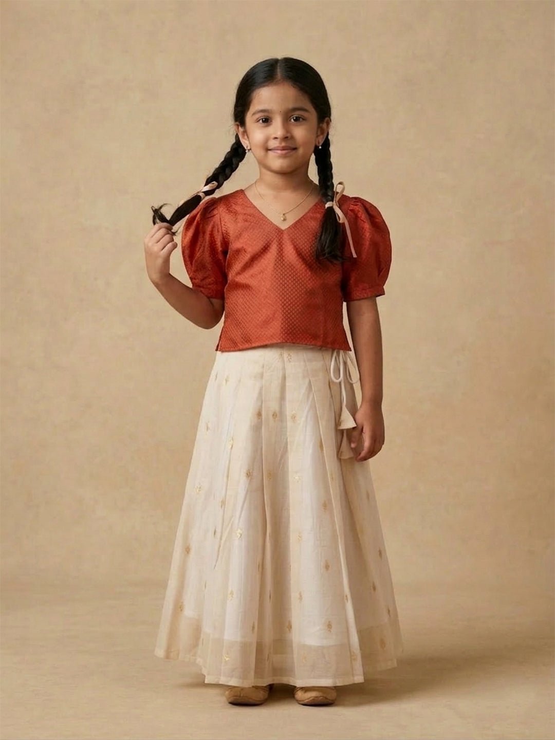 Kasavu Surya Girls Skirt Set (Pre - order) - 1 - 2 Years Girls Ethnic Set