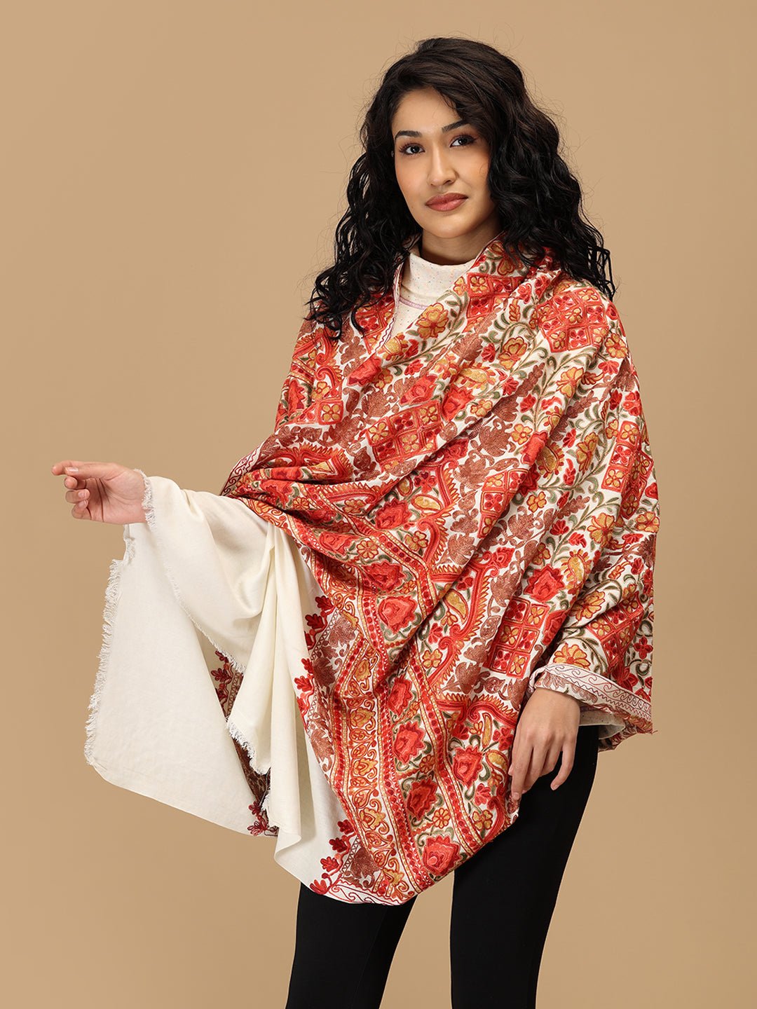 Kashida Kahani Embroidered Woolen Stoles - Onesize Winter Stoles