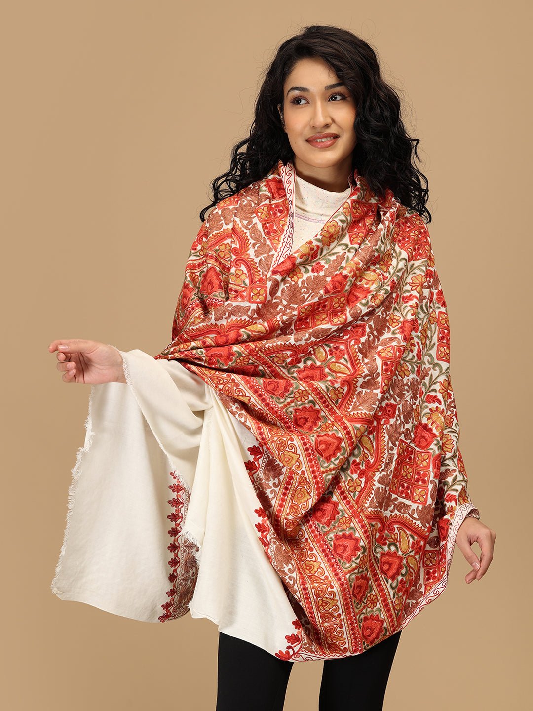 Kashida Kahani Embroidered Woolen Stoles - Onesize Winter Stoles