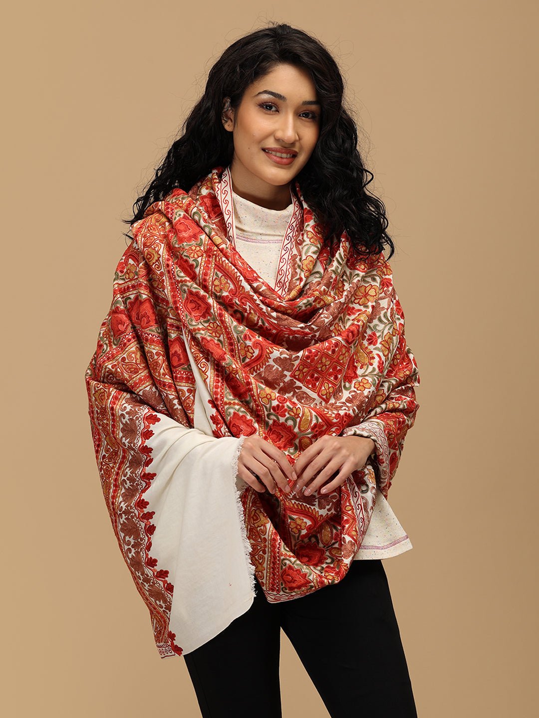 Kashida Kahani Embroidered Woolen Stoles - Onesize Winter Stoles