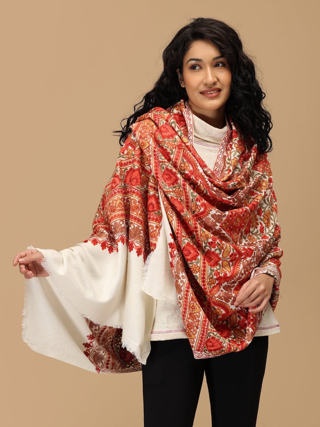 Kashida Kahani Embroidered Woolen Stoles - Onesize Winter Stoles