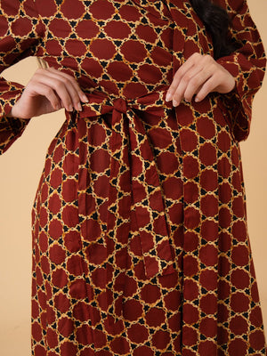 Keep It Maroon Maternity and Nursing Nightwear With Robe Set - Maroon Maternity Nightwear Set