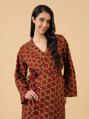 Keep It Maroon Maternity and Nursing Nightwear With Robe Set - Maroon Maternity Nightwear Set
