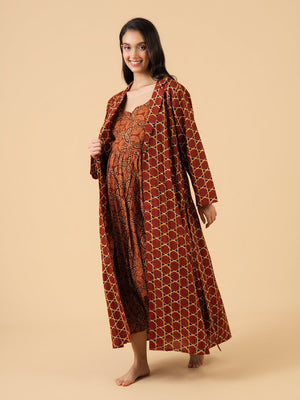 Keep It Maroon Maternity and Nursing Nightwear With Robe Set - Maroon Maternity Nightwear Set