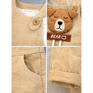 Khakhi Baseball Bear Dungaree with tshirt, 2 Pcs Clothing Set For Toddlers And Kids - 1 - 2 Years Kids Clothing