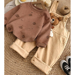Khakhi Baseball Bear Dungaree with tshirt, 2 Pcs Clothing Set For Toddlers And Kids - 1 - 2 Years Kids Clothing