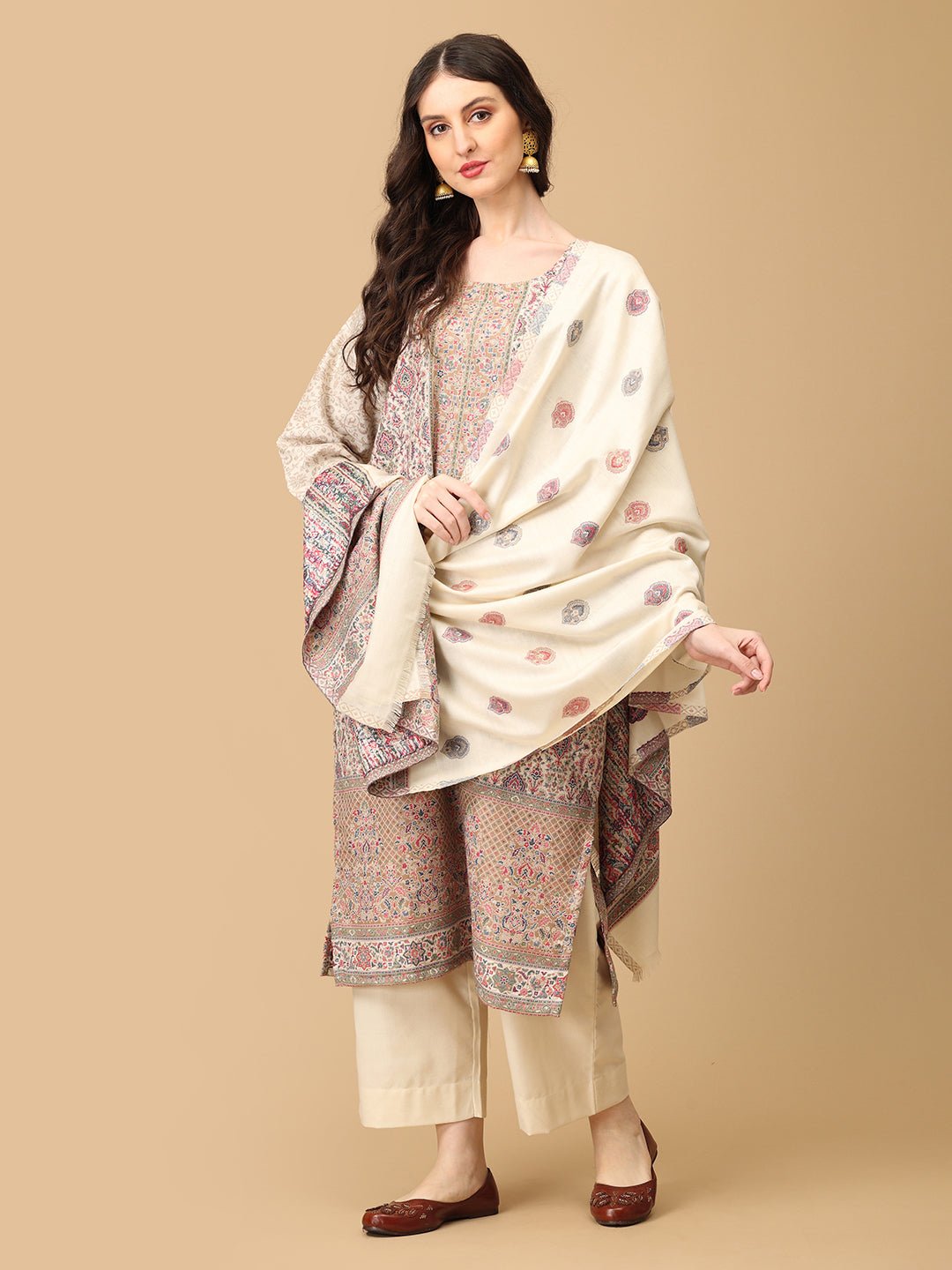 Khalis Husn Women's Cashmilon Kurta Set with Shawl - WES - SK - KHLH - S