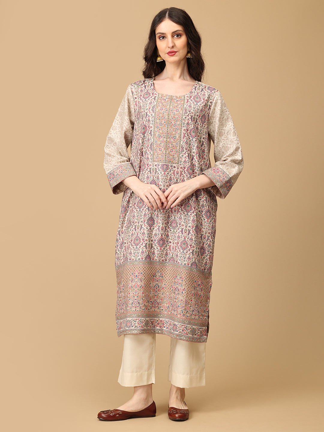 Khalis Husn Women's Cashmilon Kurta Set with Shawl - WES - SK - KHLH - S