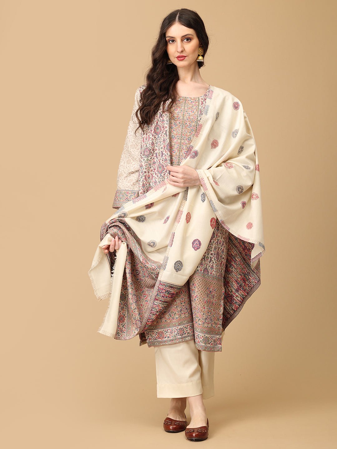Khalis Husn Women's Cashmilon Kurta Set with Shawl - WES - SK - KHLH - S