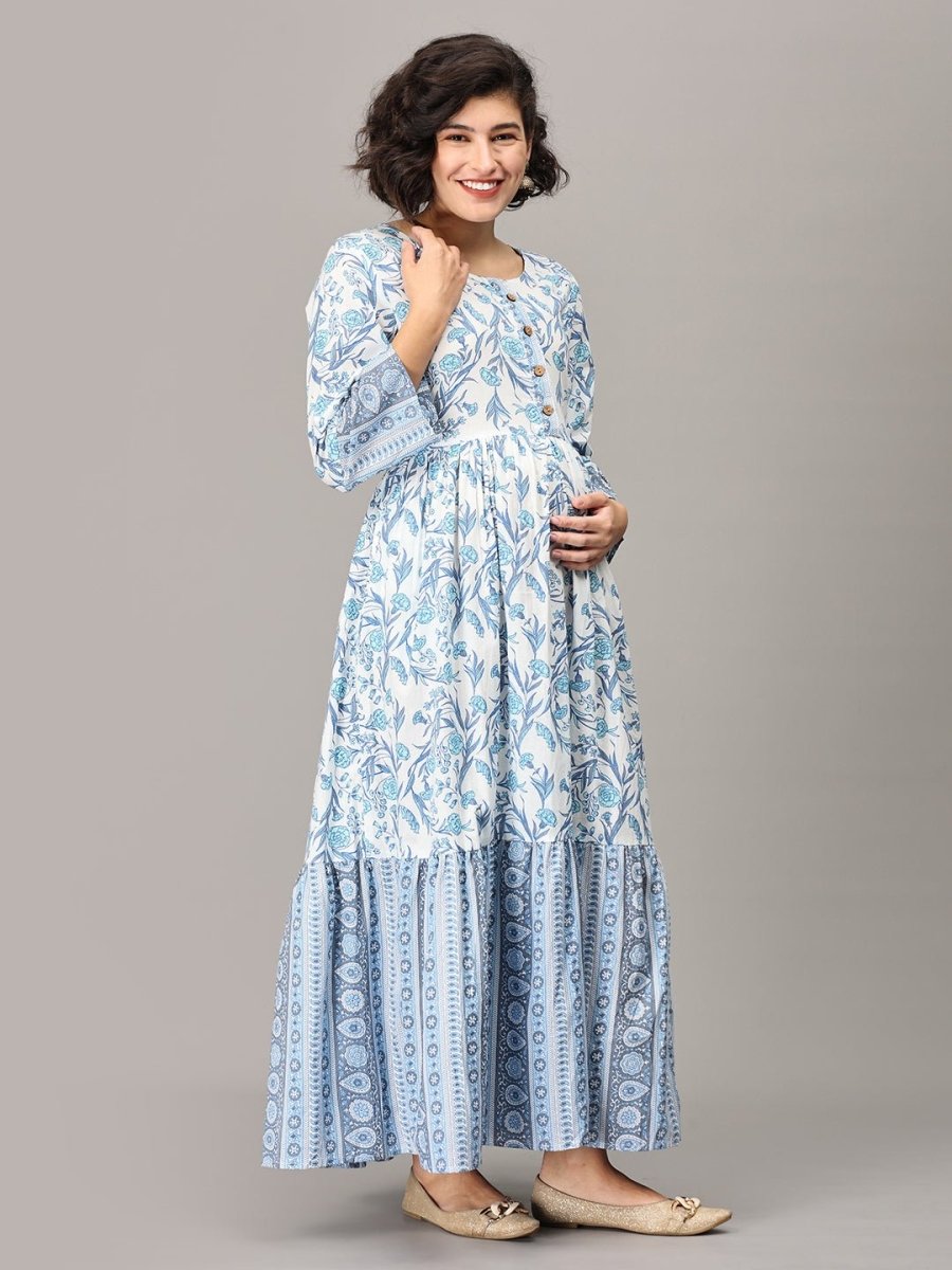 Khula Aasman Floral Maternity and Nursing Maxi Tier Kurta Dress - MEW-JB-BFRM-S