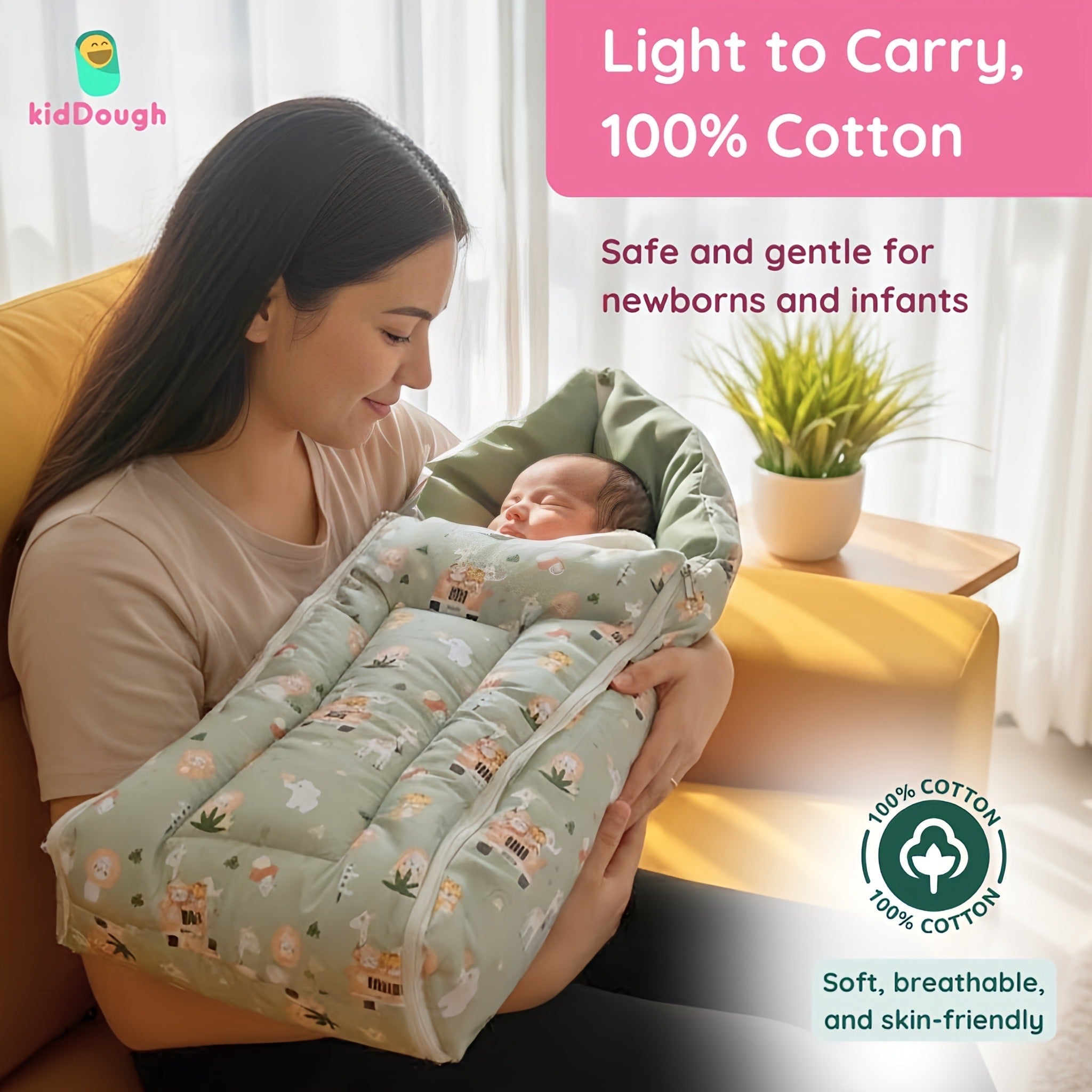 Kiddough 100% Cotton Foldable & Washable Baby Sleeping Bag (0–12M) - Baby Nest
