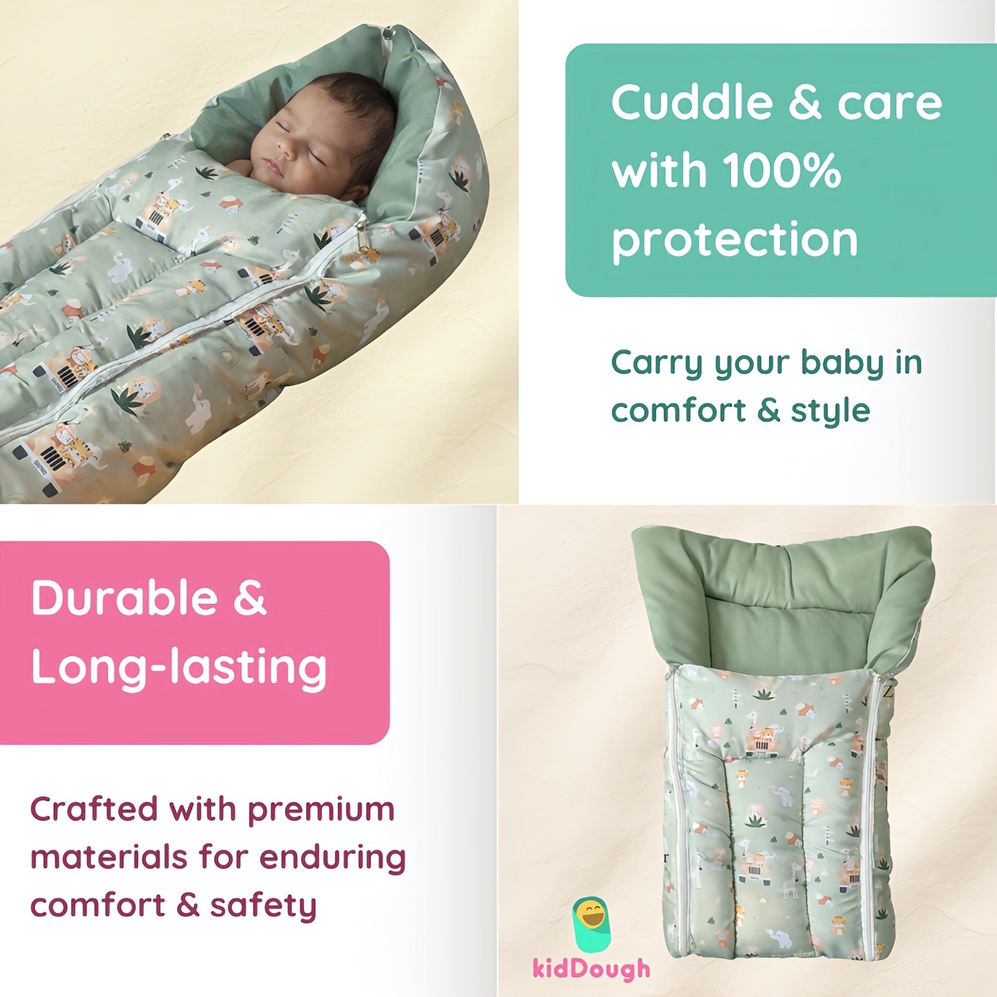 Kiddough 100% Cotton Foldable & Washable Baby Sleeping Bag (0–12M) - Baby Nest