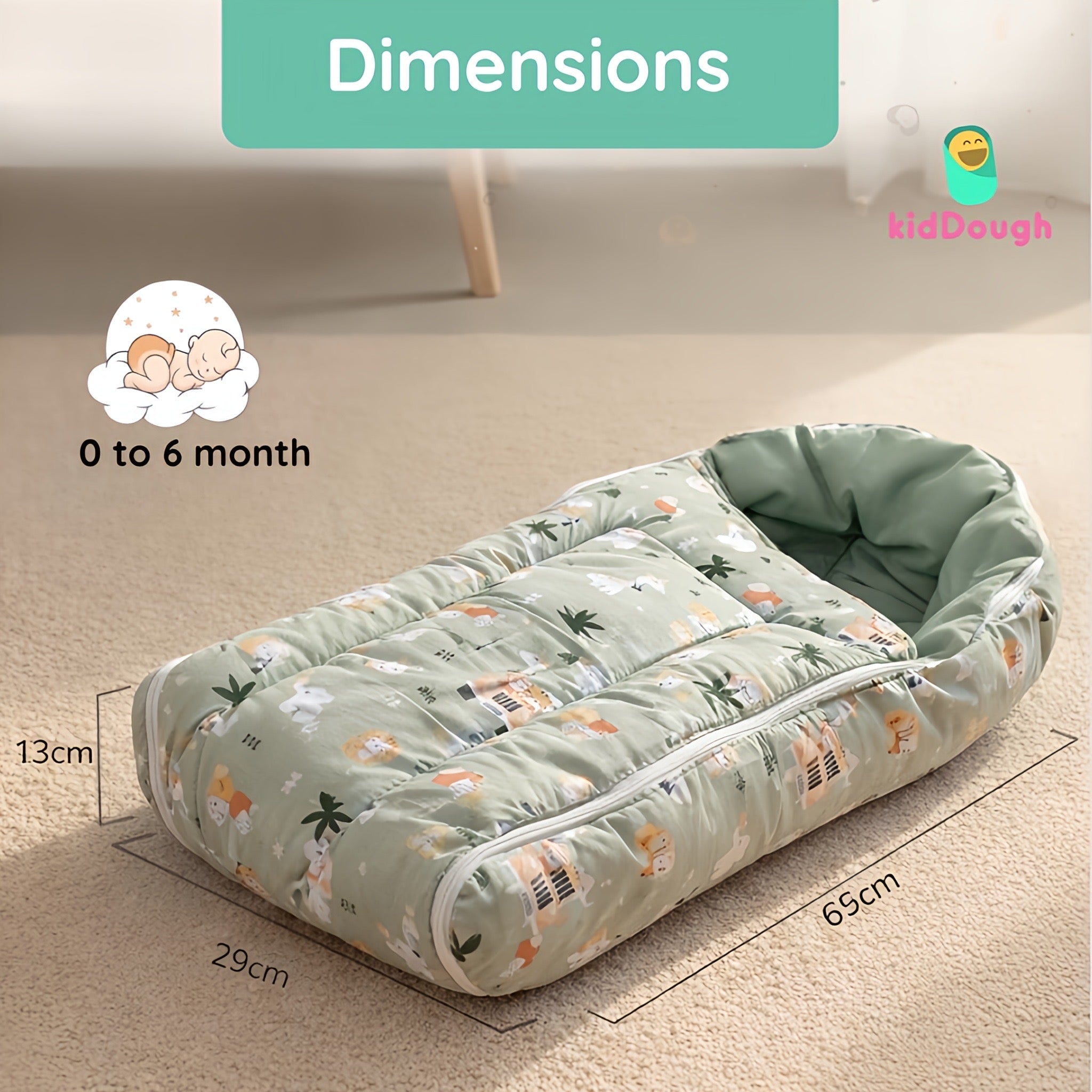 Kiddough 100% Cotton Foldable & Washable Baby Sleeping Bag (0–12M) - Baby Nest