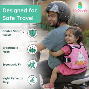 KidDough Adjustable Baby Safety Belt for Bike/Scooty with Storage (Pink) - Baby Safety