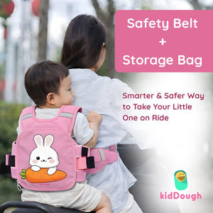 KidDough Adjustable Baby Safety Belt for Bike/Scooty with Storage (Pink) - Baby Safety