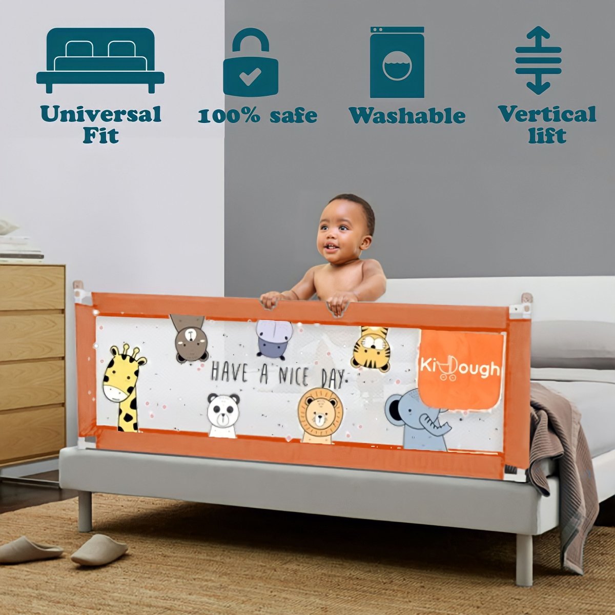KidDough Adjustable Bed Rail Guard for Kids Safety- Grey - greyrail