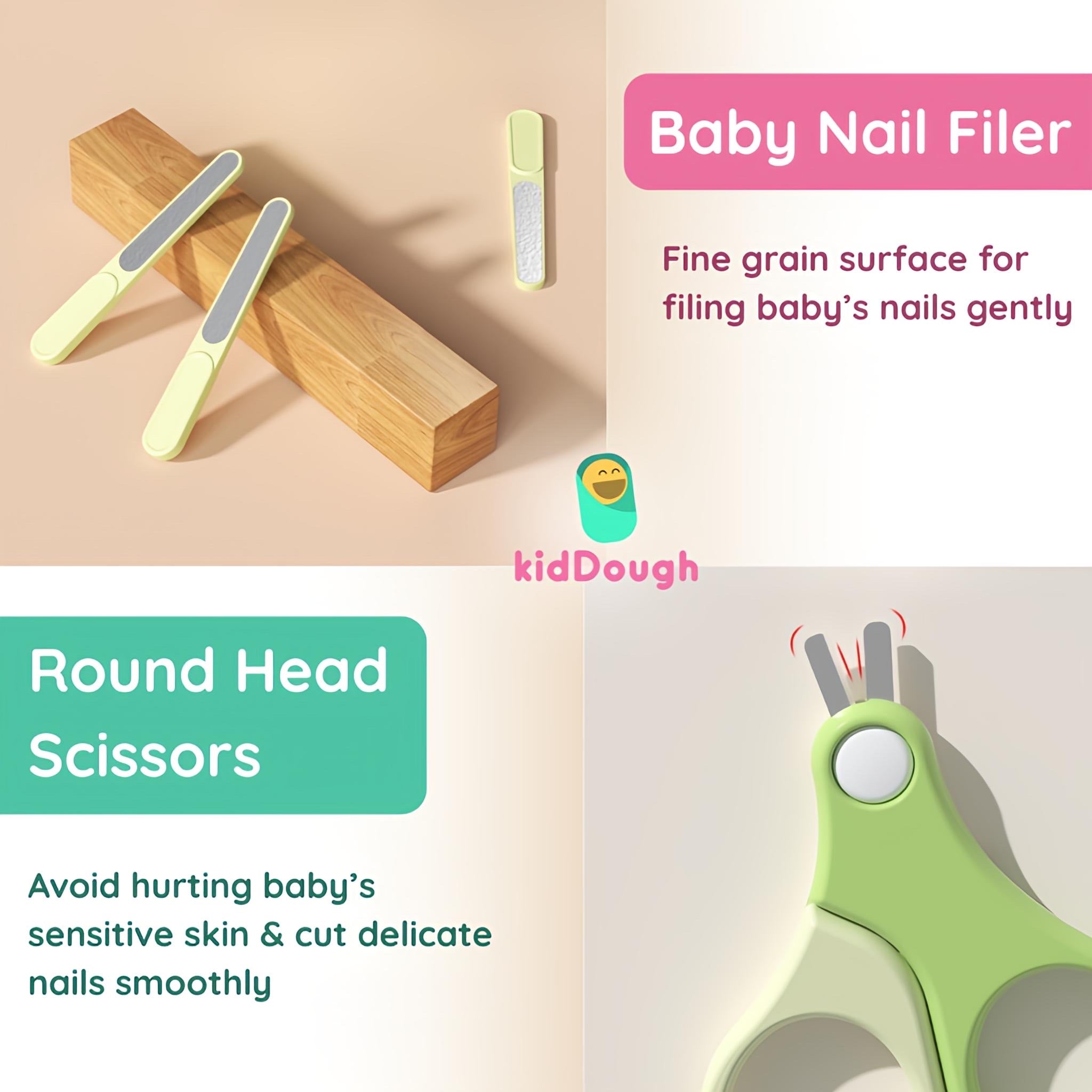 KidDough Baby Grooming Set, Portable New Born Baby Grooming Kit for Baby Manicure Set with Kids Nail Cutter, Tweezer, Filer and Scissors (Green) - Baby Grooming Set