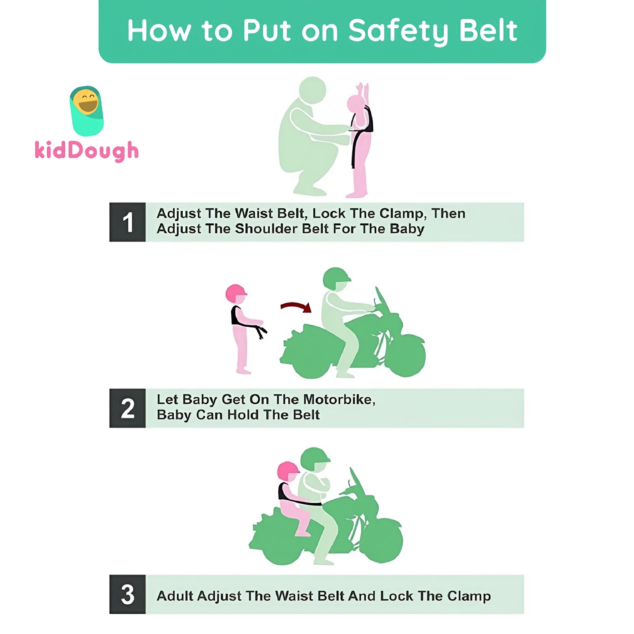 KidDough Baby Kids Safety Strongest Premium Belt for Two Wheeler Bike/Scooty - SafetyBeltGrey