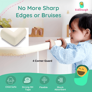KidDough Baby Proofing, 2 Meters White Edge Protector+4 Corner Guards for Sharp Edges - 2 Metre White Safety Strip+4 Corner Guards