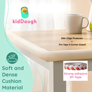 KidDough Baby Proofing, 2 Meters White Edge Protector+4 Corner Guards for Sharp Edges - 2 Metre White Safety Strip+4 Corner Guards