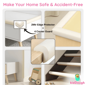KidDough Baby Proofing, 2 Meters White Edge Protector+4 Corner Guards for Sharp Edges - 2 Metre White Safety Strip+4 Corner Guards