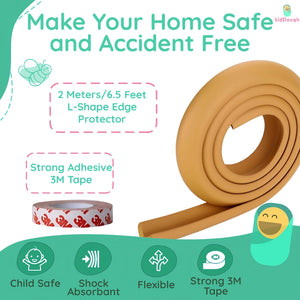 KidDough Baby Proofing Corner Safety Strip and Corner Guard 2 Mtrs Light Brown - 2MtrsLightBrown