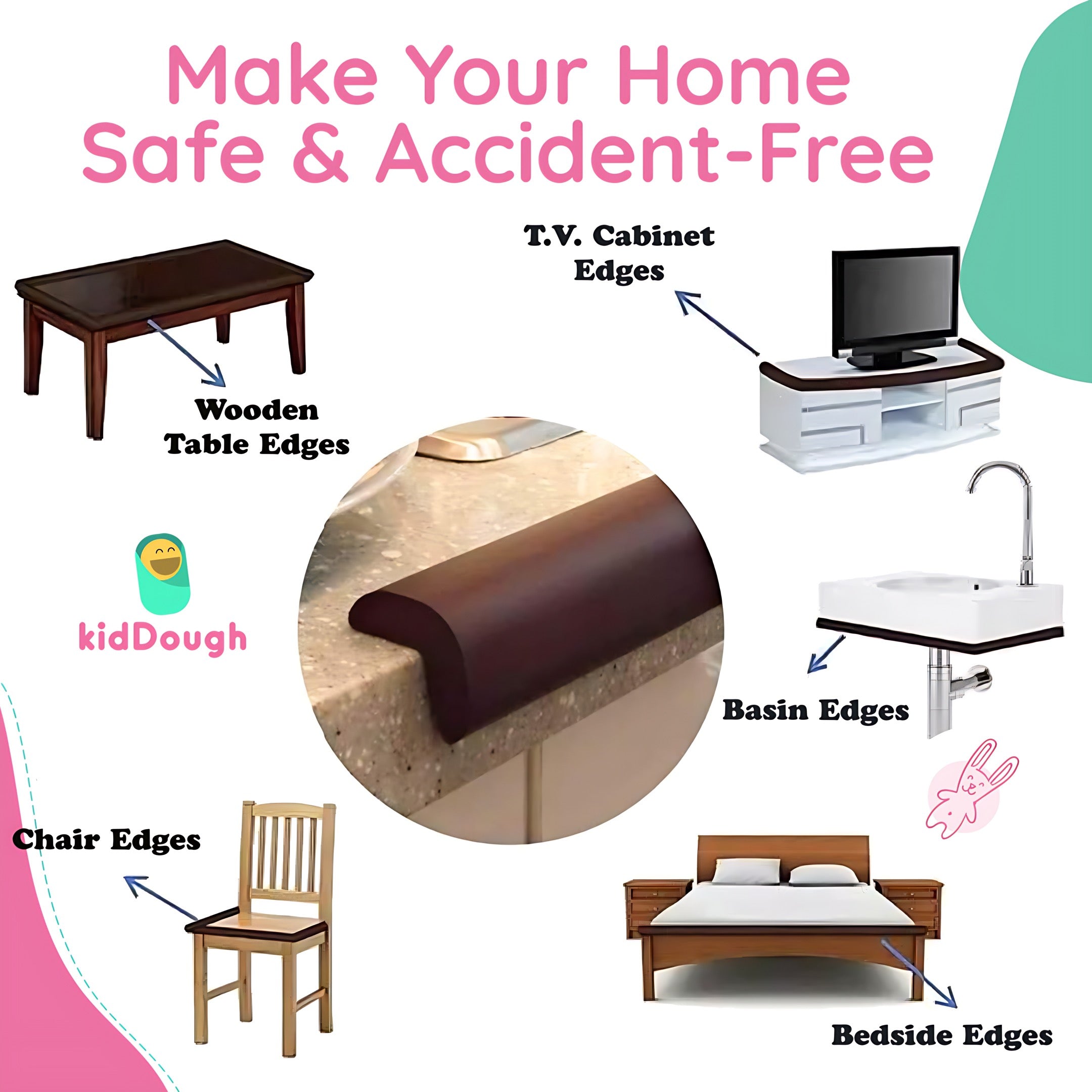 KidDough Baby Proofing Extra Thick Edge & Corner Guard - 5M Edge Protector, Rubber Safety Guard for Kids - 5Mtetre Brown Safety Strip