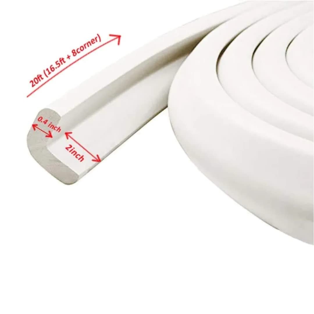 KidDough Baby Proofing Extra Thick Furniture Edge Protector - 5 Mtrs White Safety Strip, Thick Rubber Guard for Kids Safety, Corner Protector for Sharp Edges, Baby Safety Products - SafetyStrip
