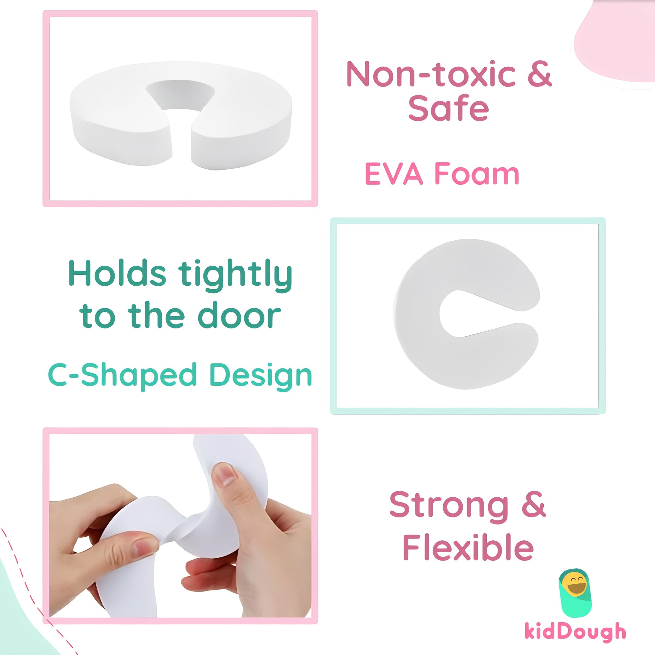 KidDough Baby Proofing Finger Pinch Door Guard for Kids Safety - 8 White C - Shape - 8WhiteC - Shape