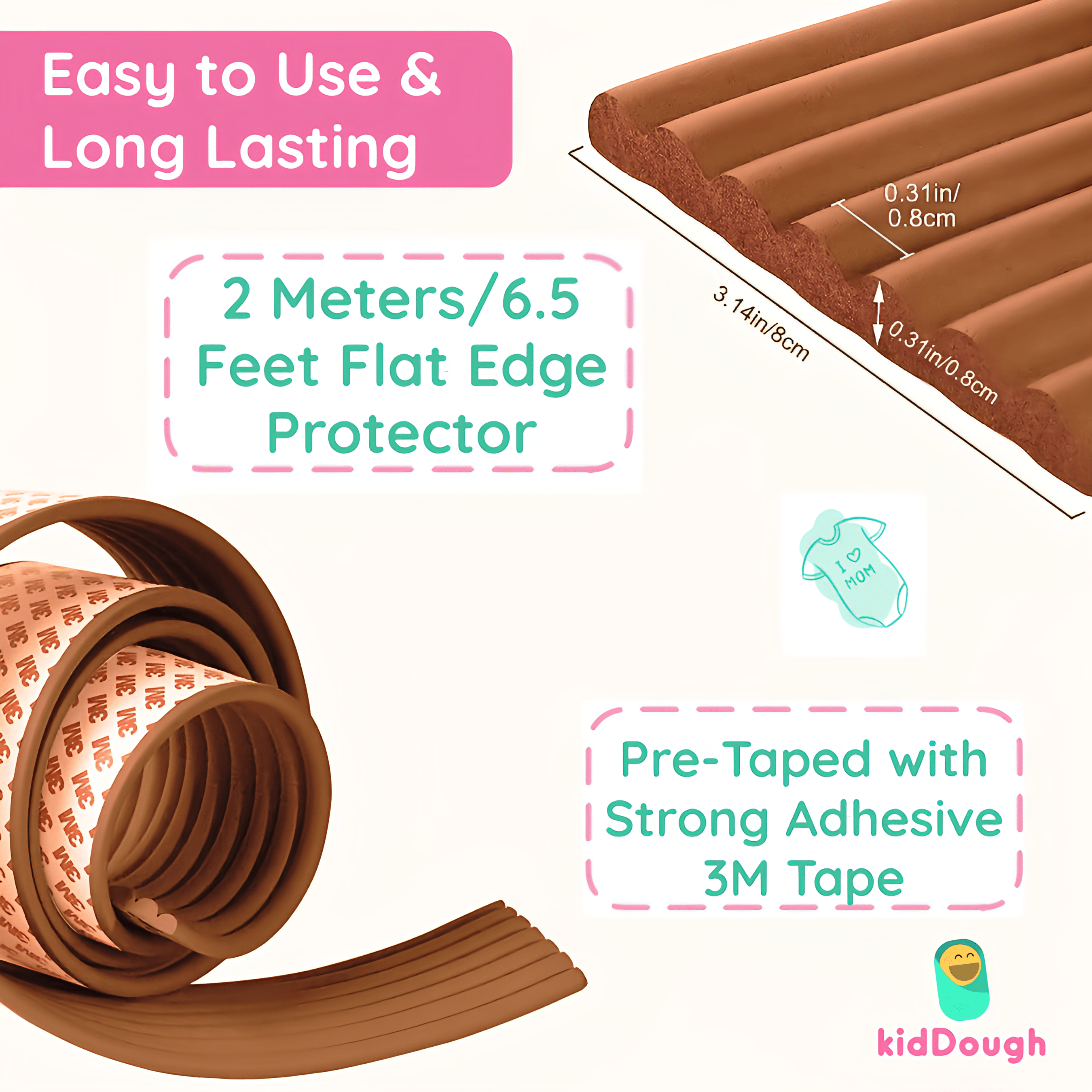 KidDough Baby Proofing Flat Edge Protector - 2 Mtrs Wood Color - FlatEdgeWoodColor