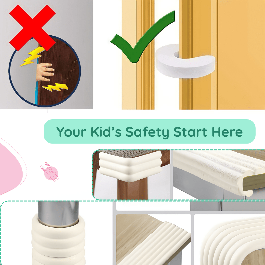 Kiddough Baby Proofing Kit with 2M Edge Protector, 5 Safety Locks, 6 Socket Guards, 2 Door Guards, White - White Flatedge Kit