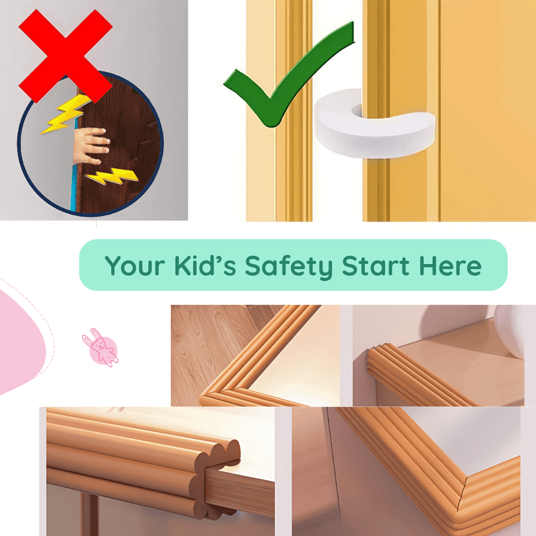 Kiddough Baby Proofing Kit with 2M Edge Protector, 5 Safety Locks, 6 Socket Guards, 2 Door Guards, Wooden - WoodenFlatedgeKit