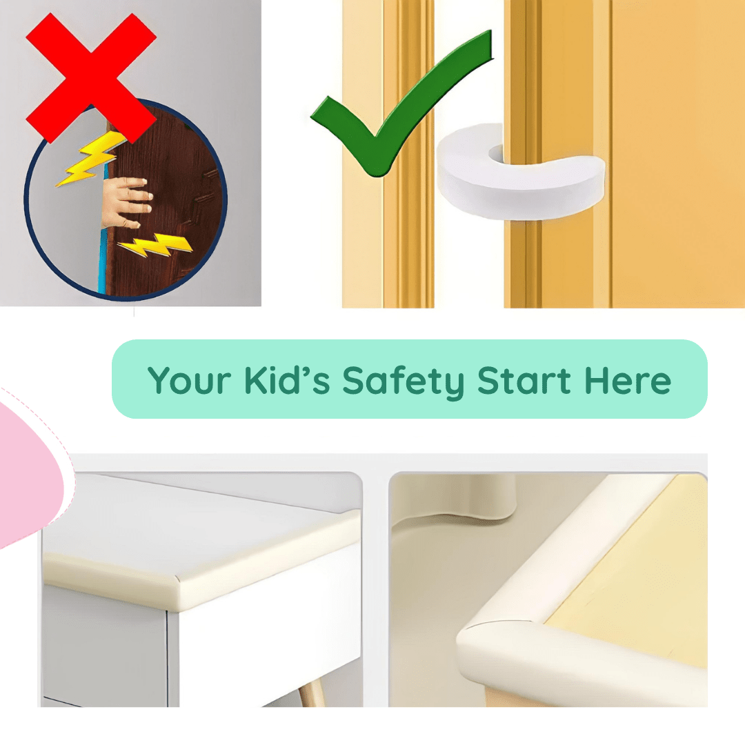 Kiddough Baby Proofing Kit with 5M Edge Protector, 4 Corner Guards, 6 Socket Guards, 2 Door Guards, 5 Safety Locks, 2 C - Shape Door Stopper, White - 5 Metre White Kit