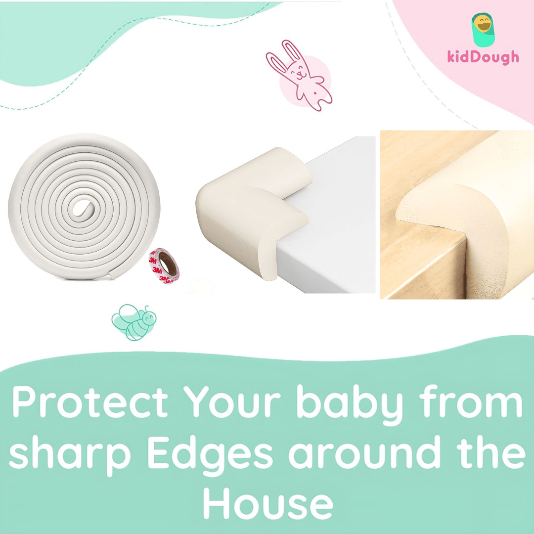 Kiddough Baby Proofing Kit with 5M Edge Protector, 4 Corner Guards, 6 Socket Guards, 2 Door Guards, 5 Safety Locks, 2 C - Shape Door Stopper, White - 5 Metre White Kit