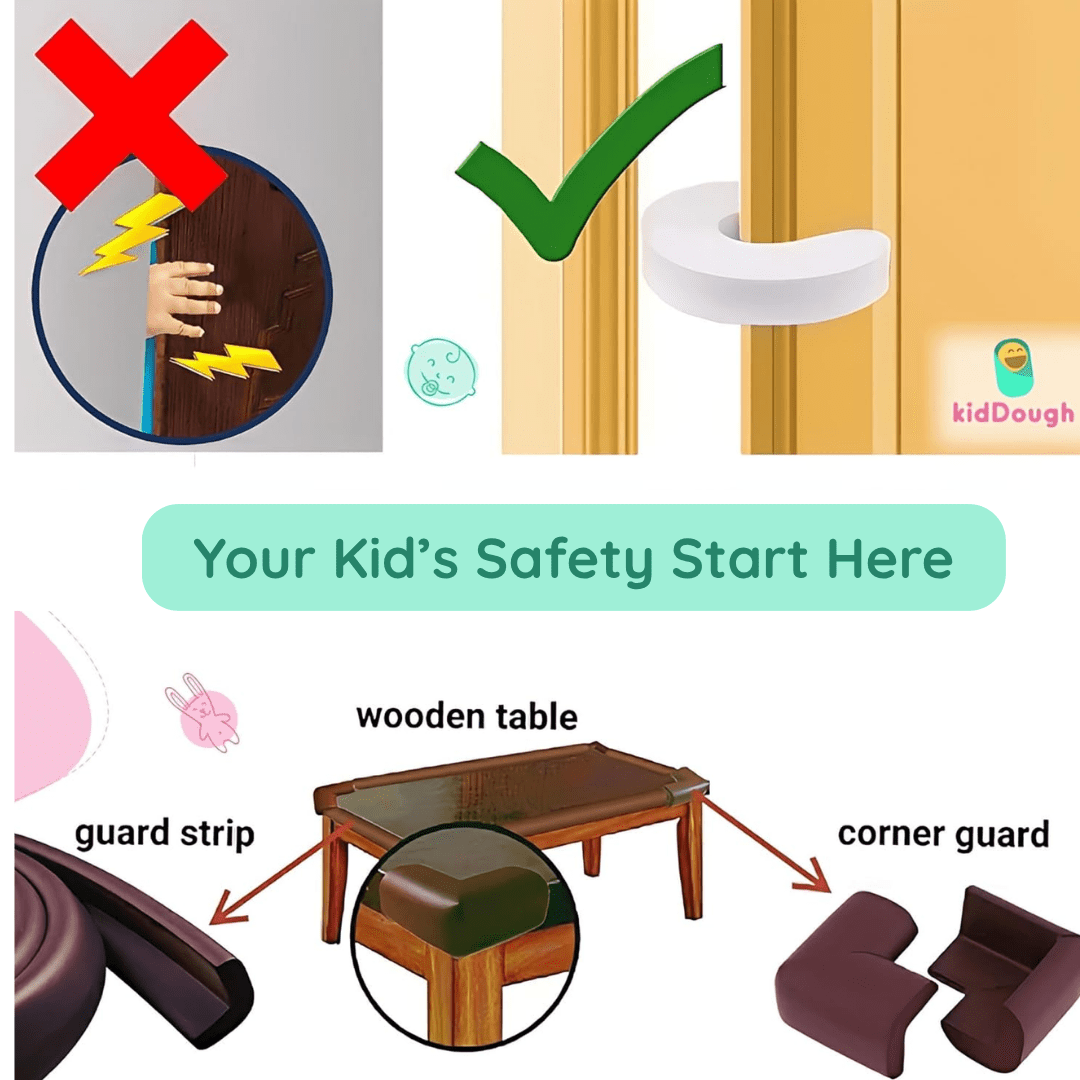 Kiddough Baby Proofing Kit with 5Mtr Edge Protector, 4 Corner Guards, 5 Safety Locks, 6 Socket Guards, 2 Door Guards, Brown - 2 Mtetre Kit