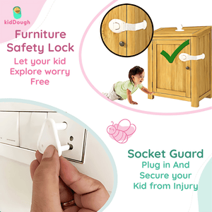 Kiddough Baby Proofing Kit with Edge Protector, C - Shape Door Stopper, Safety Locks, Socket Guards, Door Guards, Brown - Brown Flatedge Kit