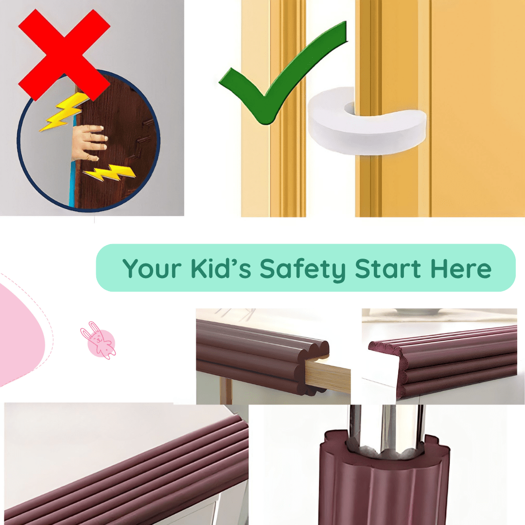 Kiddough Baby Proofing Kit with Edge Protector, C - Shape Door Stopper, Safety Locks, Socket Guards, Door Guards, Brown - Brown Flatedge Kit