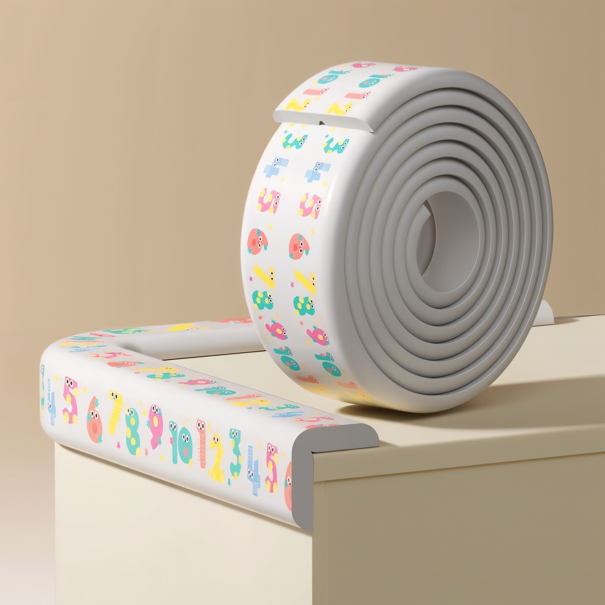 KidDough Baby Proofing Printed Flat Edge Protector - 2 Meters Safety Strip, Furniture, Dense Edge Guard for Kids Safety, Shock Absorbant Edge Protector, Baby Safety Products (Numbers) - PrintedEdgeProtectorNumber